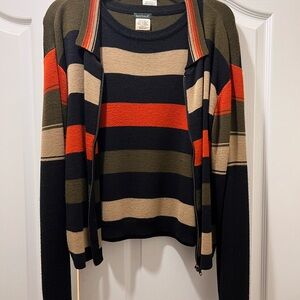 Women's Striped Cardigan - Black, Red, Tan, Green